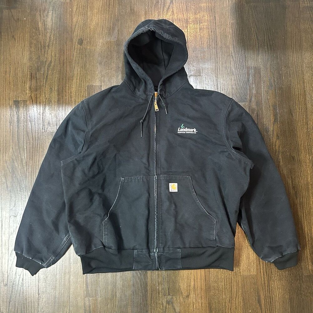 Carhartt Hooded Jacket Men’s 2XL Black J131 BLK Full Zip Embroidered Logo